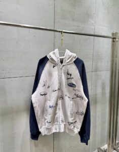 Balenciaga-Inspired Signature Embroidered Hoodie for Men Women, Oversized Color Block Zip Up Hooded Sweatshirt with Vintage Patch, Casual Loose Fit Streetwear Jacket