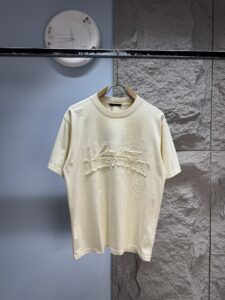 Louis Vuitton Unisex Embroidered Monogram Oversized T-Shirt, Cream White, Luxury Casual Short Sleeve Top