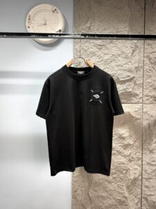 Balenciaga Unisex Embroidered Square Logo Oversized T-Shirt, Black, Luxury Casual Short Sleeve Top