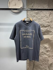 Dior Unisex Les Fleurs Du Mal Embroidered Oversized T-Shirt, Dark Blue, Luxury Casual Short Sleeve Top