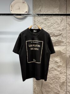 Dior Unisex Les Fleurs Du Mal Embroidered Oversized T-Shirt, Black, Luxury Casual Short Sleeve Top