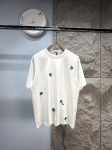 Dior Unisex Clover Embroidered Oversized T-Shirt, White, Luxury Casual Short Sleeve Top