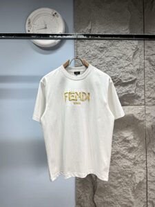 Fendi Unisex "FENDI ROMA" Logo Embroidered Oversized T-Shirt, White, Luxury Casual Short Sleeve Top