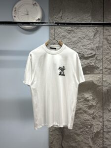 Louis Vuitton Unisex Abstract Monogram Graphic Embroidery Oversized T-Shirt, White, Luxury Casual Short Sleeve Top