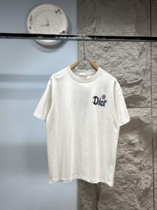 Dior Unisex Evil Eye Totem Gradient Letter Embroidery Oversized T-Shirt, White, Luxury Casual Short Sleeve Top