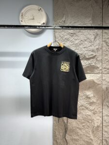Loewe Unisex Classic Golden Anagram Embroidery Oversized T-Shirt, Black, Minimalist Luxury Casual Short Sleeve Top
