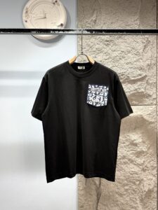 Dior Unisex Oblique Jacquard Patch Logo Oversized T-Shirt, Black, Luxury Casual Short Sleeve Top