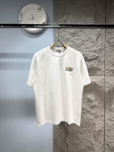 Dior Unisex Colorful Floral Letter Embroidery Oversized T-Shirt, White, Luxury Daily Casual Short Sleeve Top