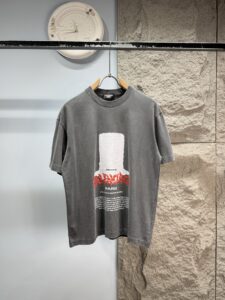 Balenciaga Unisex Vintage Washed Graphic Print Oversized T-Shirt, Vintage Grey, High Street Luxury Casual Short Sleeve Top