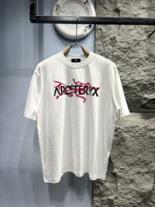 Arc'teryx Unisex Dripping Typography Logo Oversized T-Shirt, White, Outdoor Street Luxury Casual Short Sleeve Top