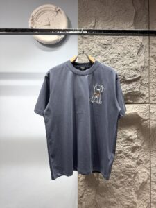 Fendi Unisex Cute Puppy Embroidery Oversized T-Shirt, Charcoal Grey, Minimalist Playful Luxury Casual Short Sleeve Top