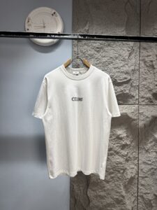 Celine Unisex Minimalist Outline Logo Oversized T-Shirt, Off White, French Minimalist Luxury Casual Short Sleeve Top