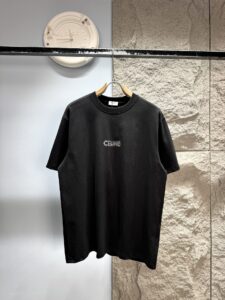 Celine Unisex Minimalist Outline Logo Oversized T-Shirt, Black, French Minimalist Luxury Casual Short Sleeve Top