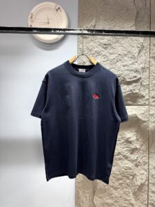 Celine Unisex Vintage Car Embroidery Logo Oversized T-Shirt, Navy Blue, French Retro Minimalist Luxury Casual Short Sleeve Top